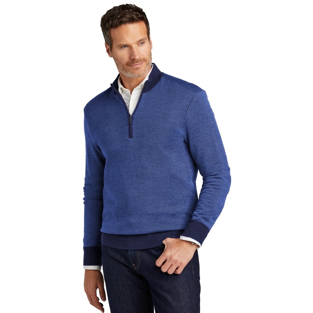 Brooks Brothers Sweater Men Large Birdseye Extra Fine Washable Merino Wool Blue